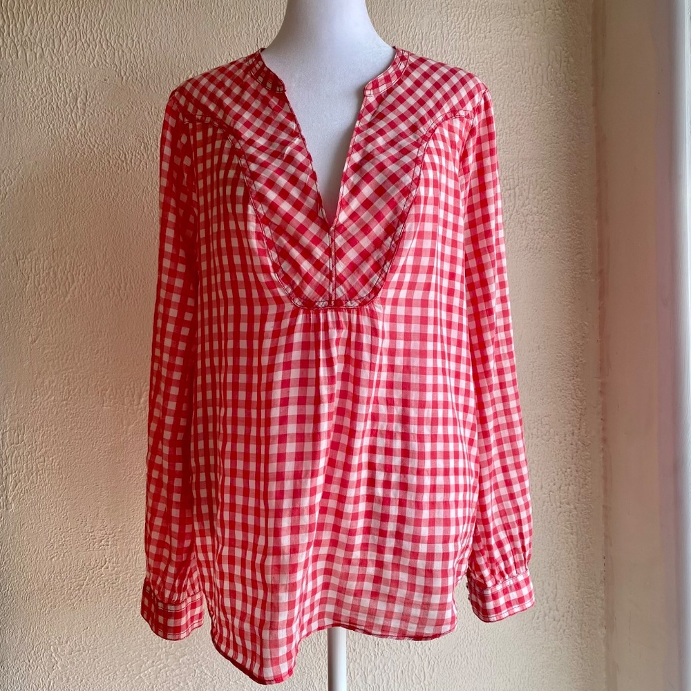 Anthropologie Holding Horses red and white cotton gingham popover top Size 8
